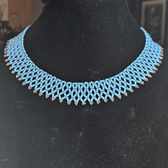 Handmade Jewelry - Turquoise Glass Beaded Necklace